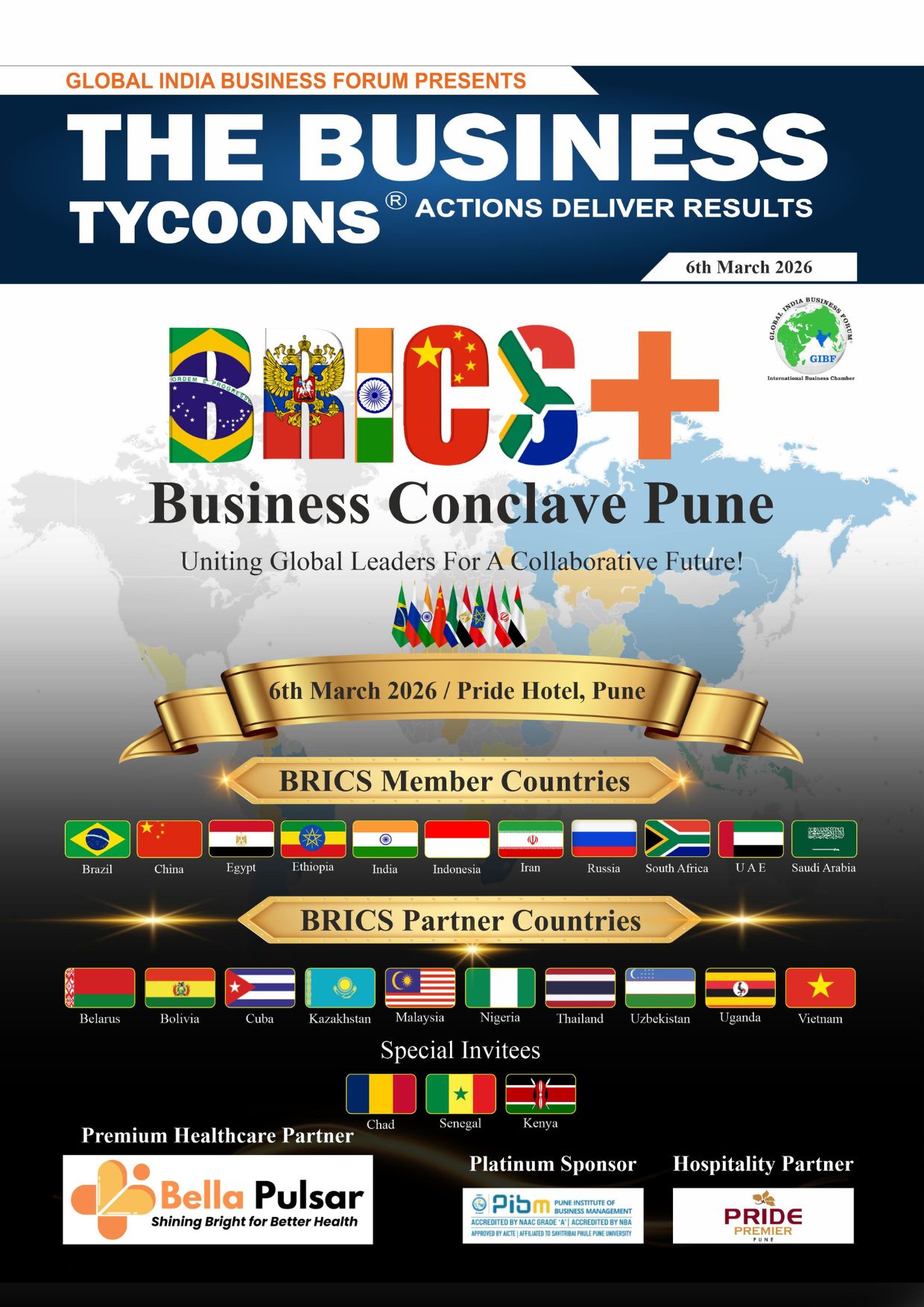BRICS+ Business Conclave Pune special edition cover of The Business Tycoons magazine highlighting global trade opportunities