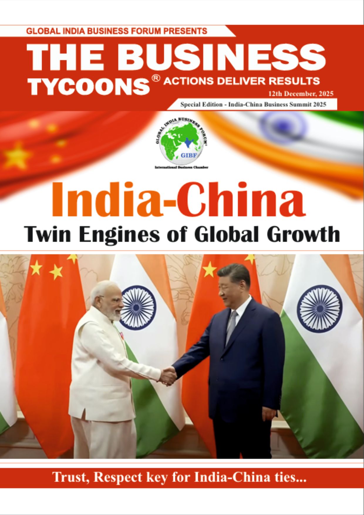 Detailed graphic from The Business Tycoons Edition on the India-China Business Summit 2025 with key highlights