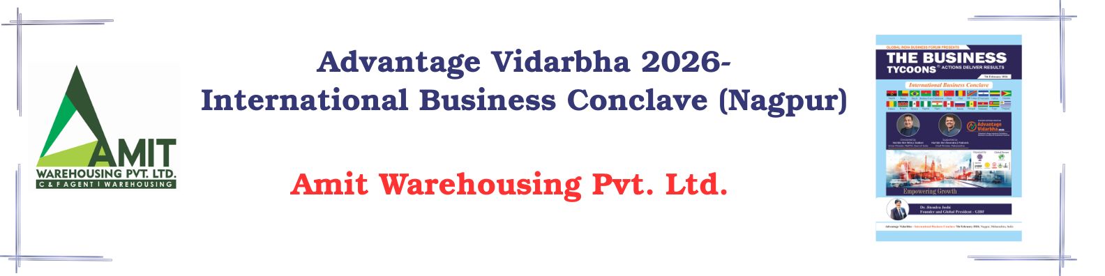 Banner of Amit Warehousing Pvt Ltd at Advantage Vidarbha 2026 International Business Conclave Nagpur