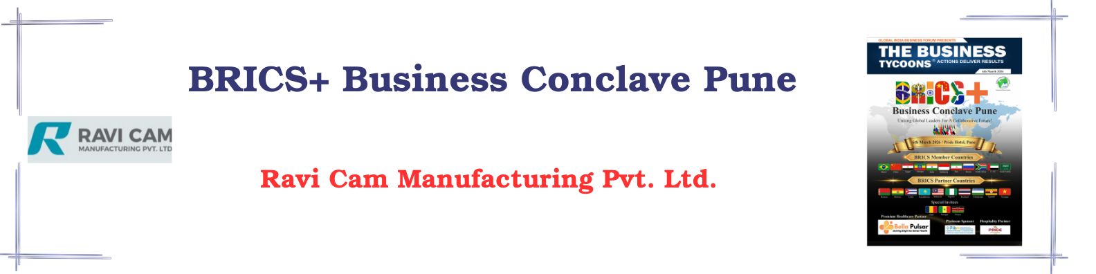 Ravi Cam Manufacturing Pvt Ltd featured at BRICS+ Business Conclave Pune showcasing industrial manufacturing expertise